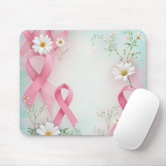 Breast Cancer Awareness Pink Ribbons and Daisies マウスパッド (マウス)