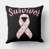Breast Cancer Awareness Plaid Pink Ribbon クッション (裏面)