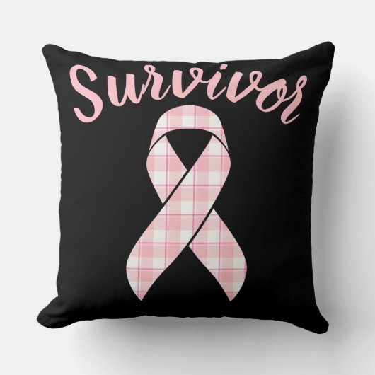 Breast Cancer Awareness Plaid Pink Ribbon クッション (正面)