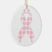 Breast Cancer Awareness Plaid Pink Ribbon セラミックオーナメント (右)