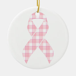 Breast Cancer Awareness Plaid Pink Ribbon セラミックオーナメント