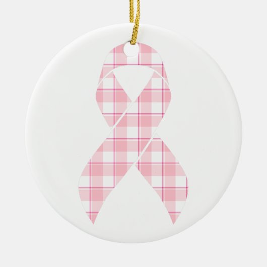 Breast Cancer Awareness Plaid Pink Ribbon セラミックオーナメント (正面)