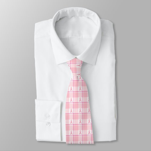 Breast Cancer Awareness Plaid Pink Ribbon ネクタイ (タイ)