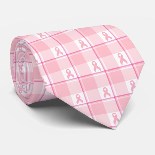 Breast Cancer Awareness Plaid Pink Ribbon ネクタイ (ロール)