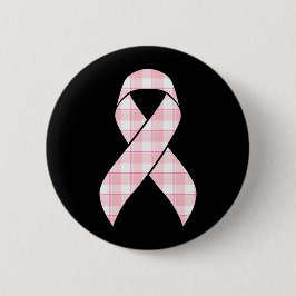 Breast Cancer Awareness Plaid Pink Ribbon 缶バッジ