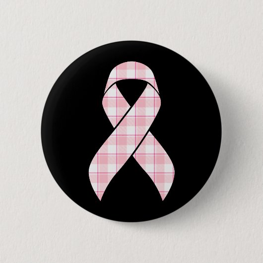 Breast Cancer Awareness Plaid Pink Ribbon 缶バッジ (正面)