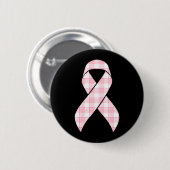 Breast Cancer Awareness Plaid Pink Ribbon 缶バッジ (正面&裏面)