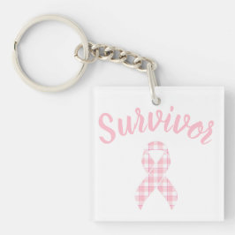 Breast Cancer Awareness Plaid Pink Ribbon Survivor キーホルダー