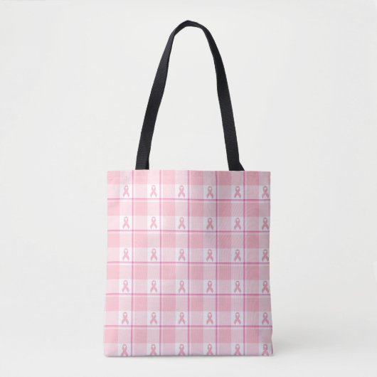 Breast Cancer Awareness Plaid Tote Bag, Pink トートバッグ (正面)