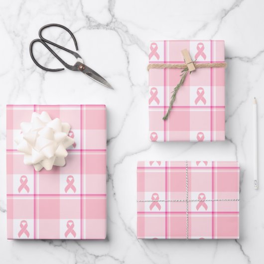 Breast Cancer Awareness Plaid Wrapping Paper, Pink ラッピングペーパーシート (正面)