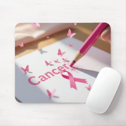 Breast Cancer Awareness Ribbon and Butterflies マウスパッド (マウス)