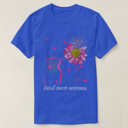 Breast Cancer Awareness Sunflower Cat Faith Ribbon Tシャツ (デザイン正面)