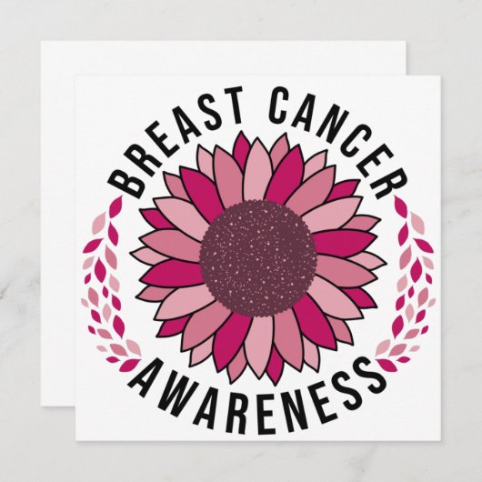 Breast Cancer Awareness Support Pink Flower 招待状 (正面/裏面)