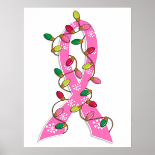 Breast Cancer Christmas Lights Ribbon ポスター