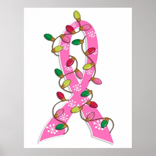 Breast Cancer Christmas Lights Ribbon ポスター (正面)