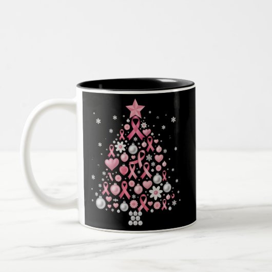 Breast Cancer Christmas Tree Snowflakes Xmas ツートーンマグカップ (左)