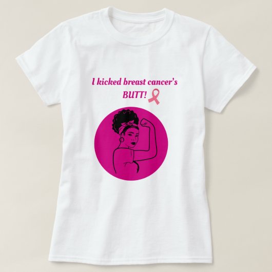 Breast Cancer Pink Kick Butt Woman T-Shirt Tシャツ (デザイン正面)