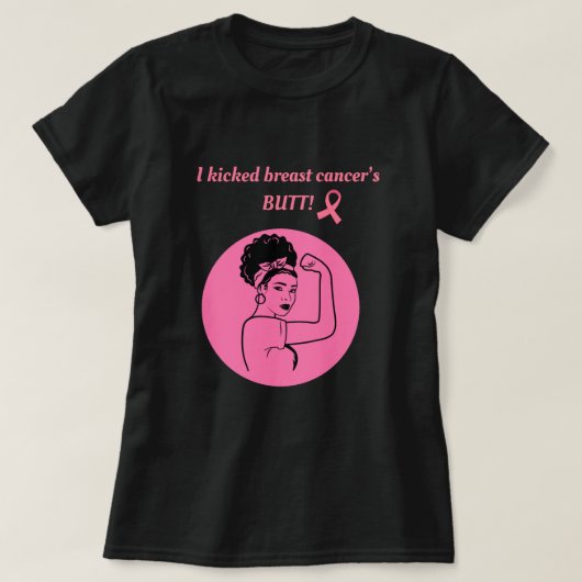 Breast Cancer Pink Kick Butt Woman T-Shirt Tシャツ (デザイン正面)