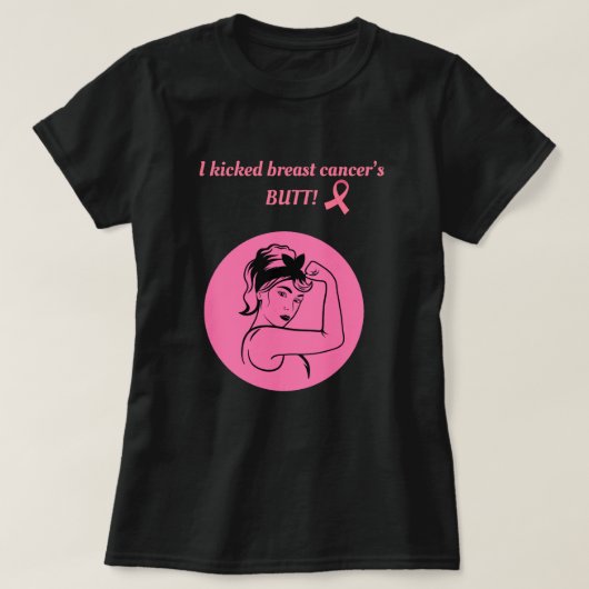 Breast Cancer Pink Kick Butt Woman T-Shirt Tシャツ (デザイン正面)