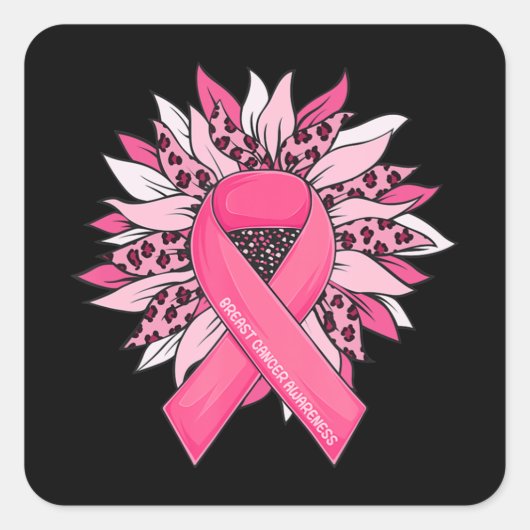 Breast Cancer Pink Ribbon Sunflower Breast Cancer スクエアシール (正面)