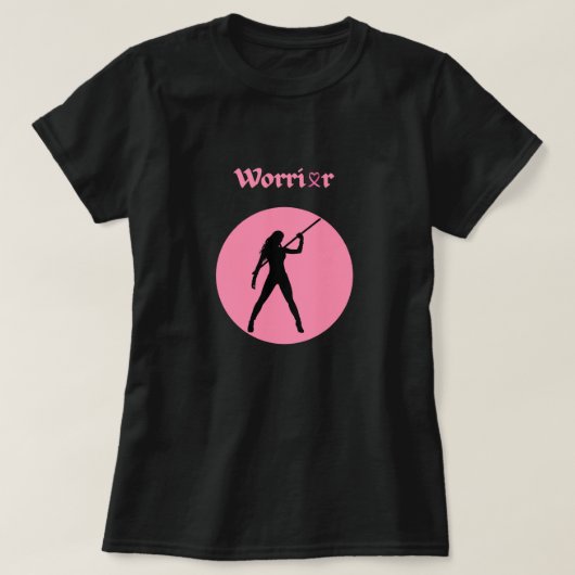 Breast Cancer Pink Warrior Woman T-Shirt Tシャツ (デザイン正面)