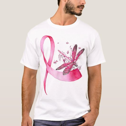 Breast Cancer Ribbon Pink Dragonfly Tシャツ (正面)