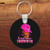 Breast Cancer Survivor Black Women Afro African Ch キーホルダー (正面)