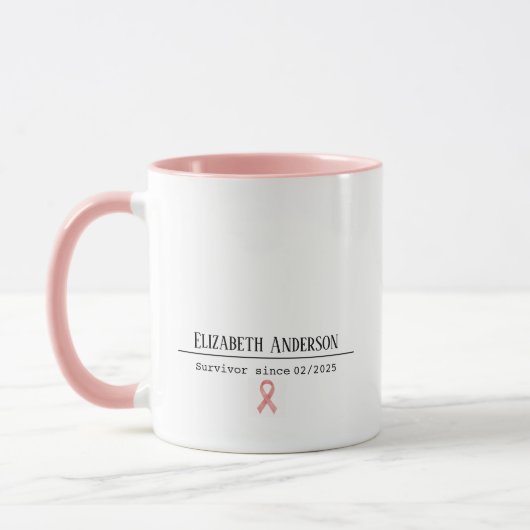 Breast Cancer Survivor Name & Date Pink Ribbon マグカップ (左)
