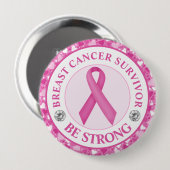 Breast Cancer Survivor – Pink Ribbon Heart Border 缶バッジ (正面&裏面)