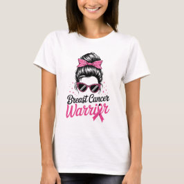 Breast Cancer Warrior Messy Bun Pink Ribbon Tシャツ