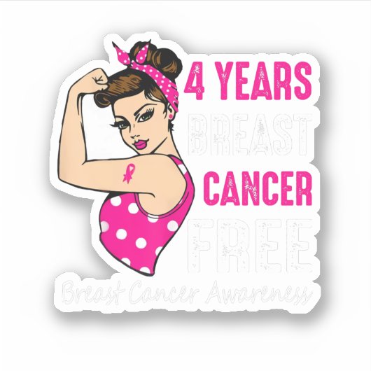 Breast Cancerversary 4 Year Riveter Ribbon Breast  シール (正面)