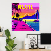 BREATH – 夕日の水辺のシーン。編集可能。 ポスター (ホームオフィス)