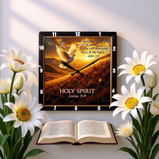 Breath of Heaven Holy Spirit Dove John 3:8 Verse スクエア壁時計