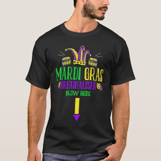Breathalyzer Blow Here Mardi Gras Masquerade Mask Tシャツ (正面)