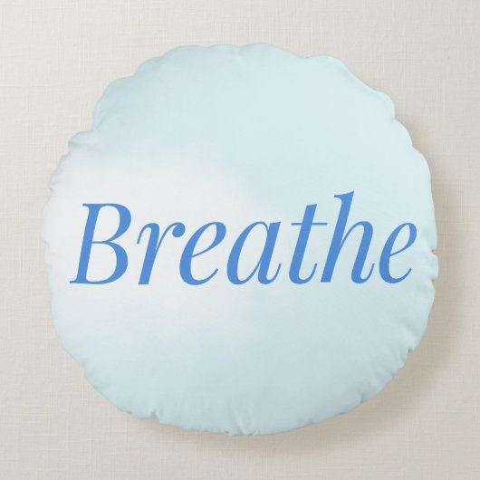 “Breathe” マインドフルネスに最適な鎮静効果のある青い丸いクッション ラウンドクッション (正面)
