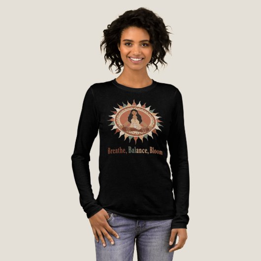 Breathe Balance Bloom – Boho Yoga Meditation Art トライブレンドＴシャツ (正面全体)