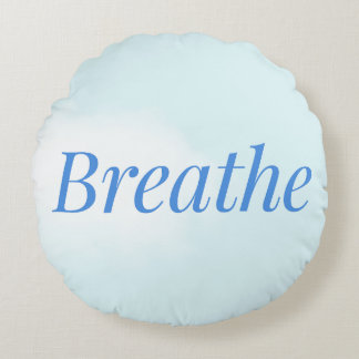 “Breathe” – Calming Blue Round Pillow for Mindful ラウンドクッション