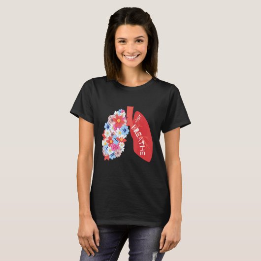 Breathe Floral Lung Respiratory Therapist RT Tシャツ (正面フル)