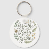 Breathe Learn Grow ボタニカルビー教師ギフト キーホルダー (正面)