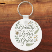 Breathe Learn Grow ボタニカルビー教師ギフト キーホルダー (正面)
