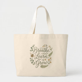 Breathe Learn Grow Botanical gift for School staff ラージトートバッグ