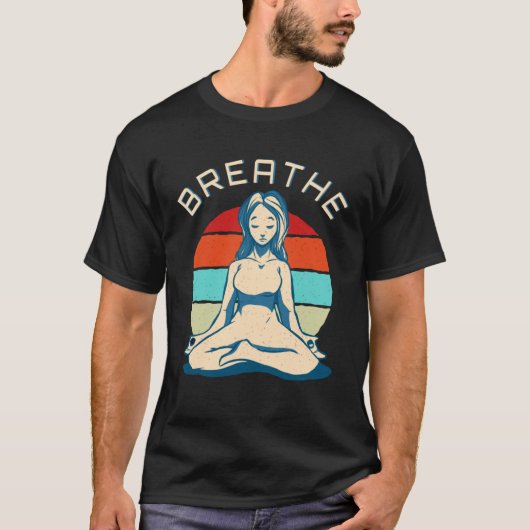 Breathe Meditation   Vintage Yoga Girl Tシャツ (正面)