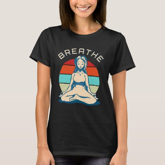 Breathe Meditation   Vintage Yoga Girl Tシャツ (正面)