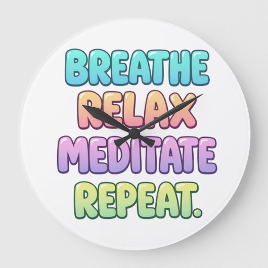 Breathe relax meditate repeat yoga clock ラージ壁時計 (正面)