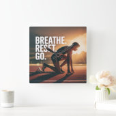 Breathe. Reset. Go. スクエア壁時計 (ホーム)