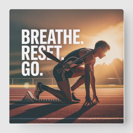 Breathe. Reset. Go. スクエア壁時計 (正面)