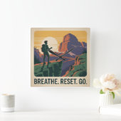 Breathe. Reset. Go. スクエア壁時計 (ホーム)