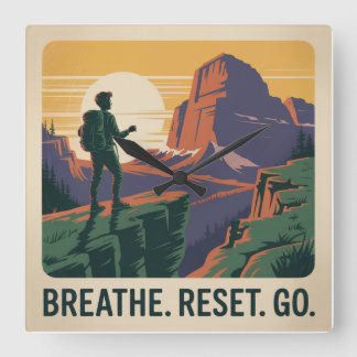 Breathe. Reset. Go. スクエア壁時計
