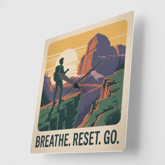 Breathe. Reset. Go. スクエア壁時計 (傾斜)