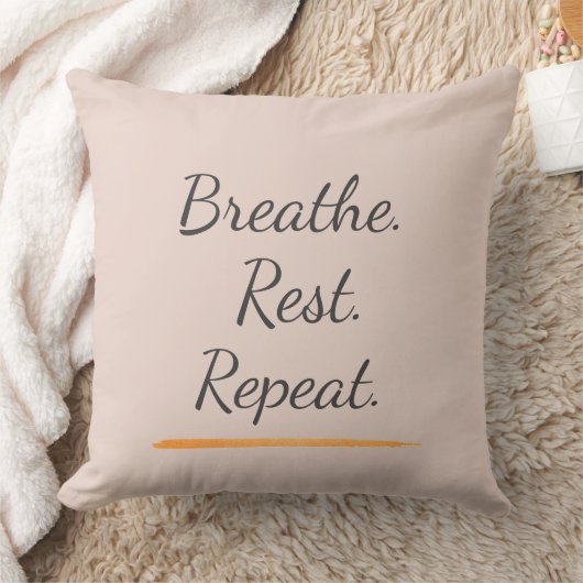 Breathe Rest Repeat Elegant Blush Pink Typography クッション (ブランケット)